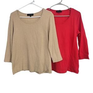 Bundle of Jones New York Scoop Neck 3/4 Sleeve Shirts in Tan & Cherry Red - XL